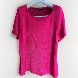 JONES NEW YORK Glitter Viscose Red Knitted Top Round Neck Raglan Short Sleeve XL